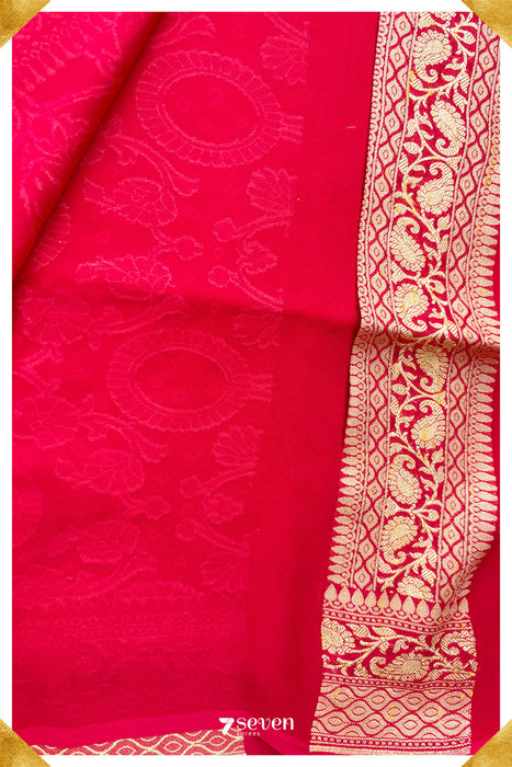 Sona Benares Red Georgette Bandhini Pure Silk Saree | Silk Mark Certified