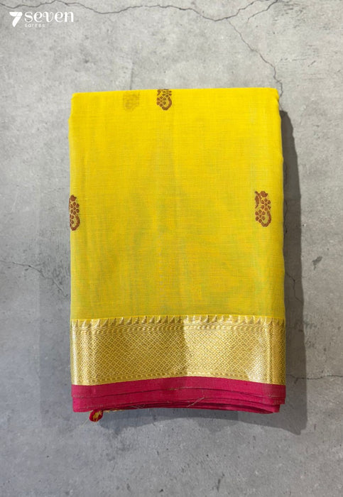 Soorya Rekha Signature Seven Handloom Yellow Bangalore Pure Cotton Saree - Seven Sarees - Saree - Seven Sarees