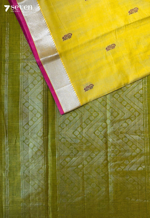 Soorya Rekha Signature Seven Handloom Yellow Bangalore Pure Cotton Saree - Seven Sarees - Saree - Seven Sarees