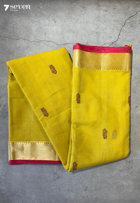 Soorya Rekha Signature Seven Handloom Yellow Bangalore Pure Cotton Saree - Seven Sarees - Saree - Seven Sarees