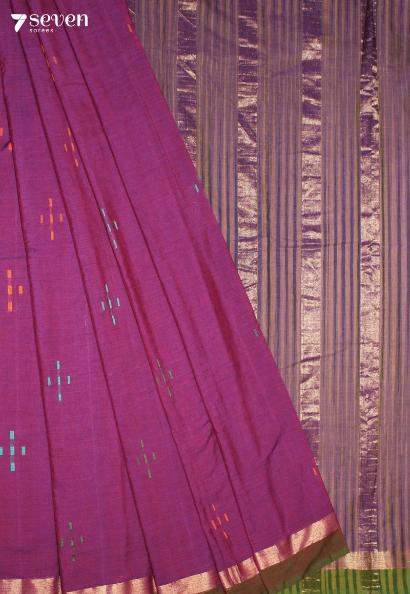 Soranika Signature Seven Handloom Purple Bangalore Pure Cotton Saree - Seven Sarees - Saree - Seven Sarees