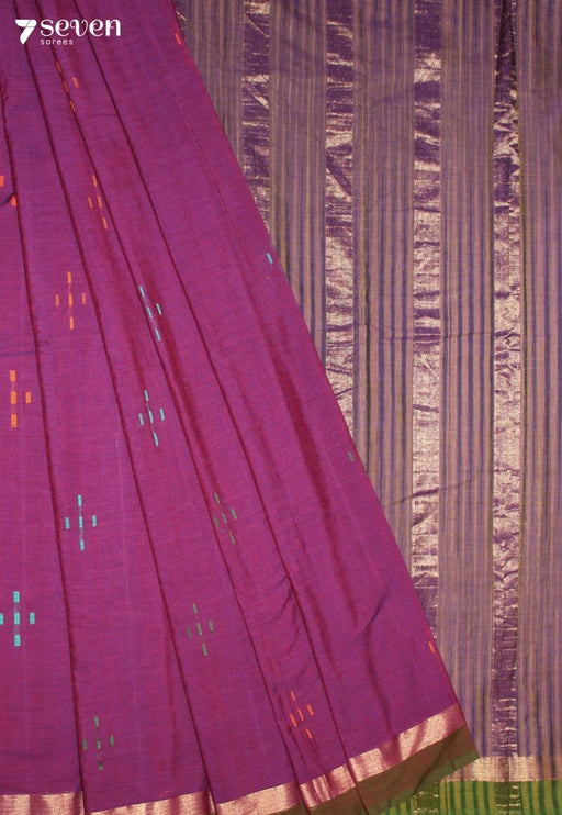 Soranika Signature Seven Handloom Purple Bangalore Pure Cotton Saree - Seven Sarees - Saree - Seven Sarees