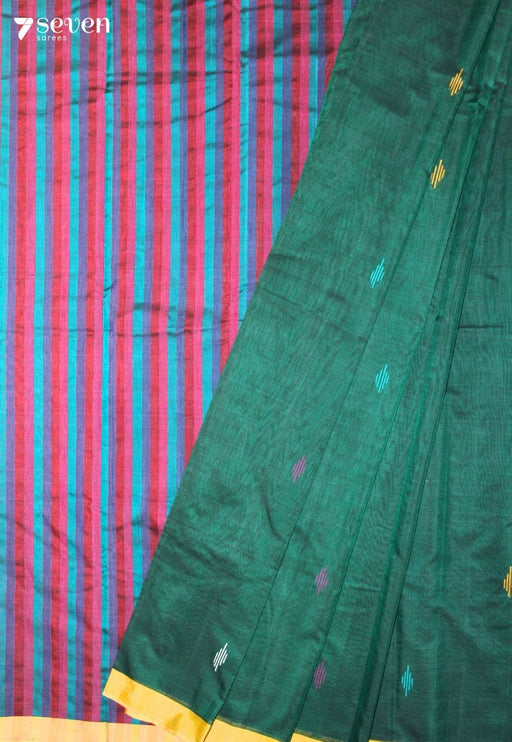Soveli Signature Seven Handloom Green Bangalore Pure Cotton Saree - Seven Sarees - Saree - Seven Sarees