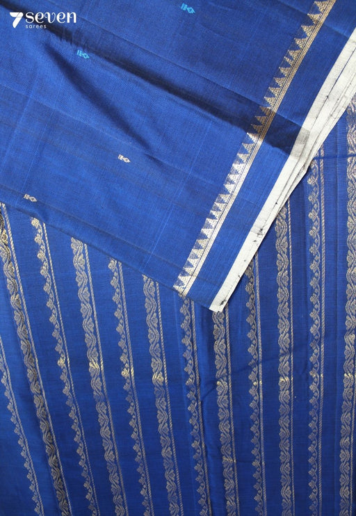 Sowmya Signature Seven Handloom Blue Bangalore Pure Cotton Saree - Seven Sarees - Saree - Seven Sarees