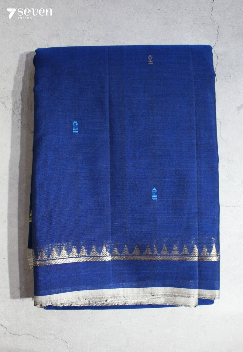Sowmya Signature Seven Handloom Blue Bangalore Pure Cotton Saree - Seven Sarees - Saree - Seven Sarees