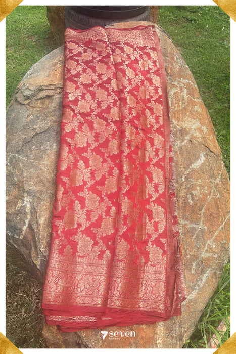 Spiti Benares Red Pure Silk Saree | Silk Mark Certified - Seven Sarees - Saree - Seven Sarees