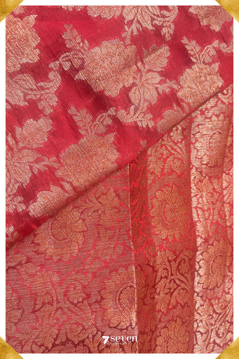 Spiti Benares Red Pure Silk Saree | Silk Mark Certified