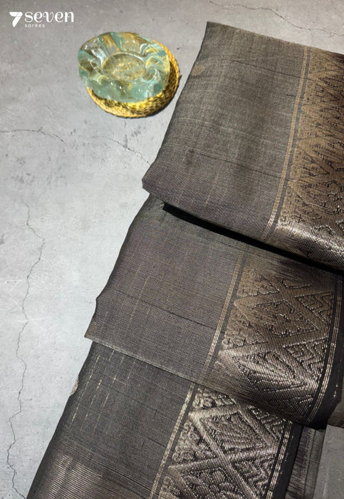Sthira Signature Seven Handloom Grey Bangalore Pure Silk Cotton Saree - Seven Sarees - Saree - Seven Sarees