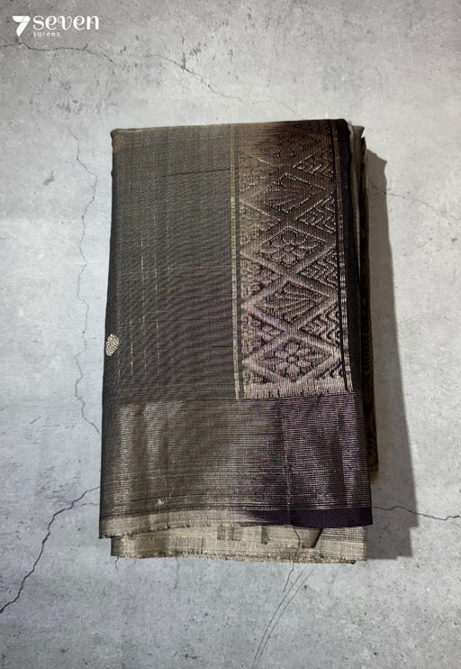 Sthira Signature Seven Handloom Grey Bangalore Pure Silk Cotton Saree - Seven Sarees - Saree - Seven Sarees