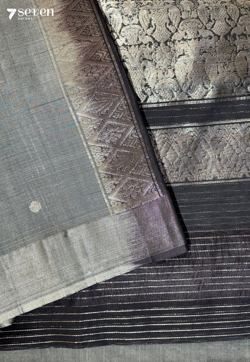 Sthira Signature Seven Handloom Grey Bangalore Pure Silk Cotton Saree - Seven Sarees - Saree - Seven Sarees