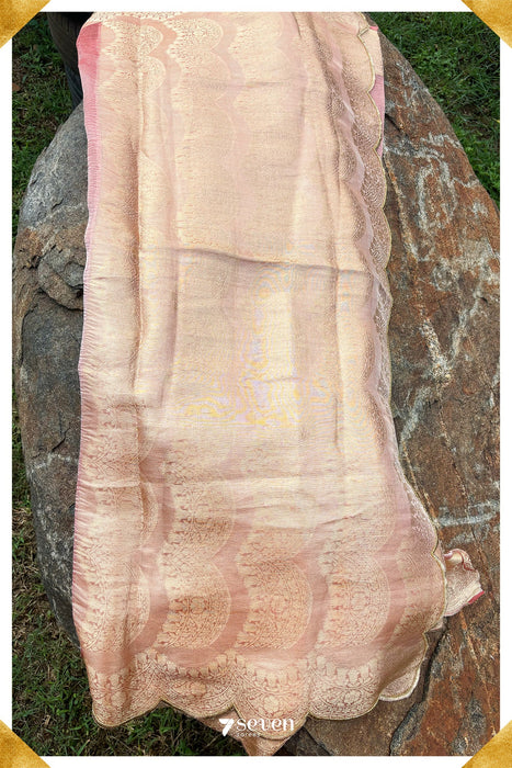 Subansiri Benares Pink Pure Silk Crushed Tissue Saree | Silk Mark Certified - Seven Sarees - Saree - Seven Sarees