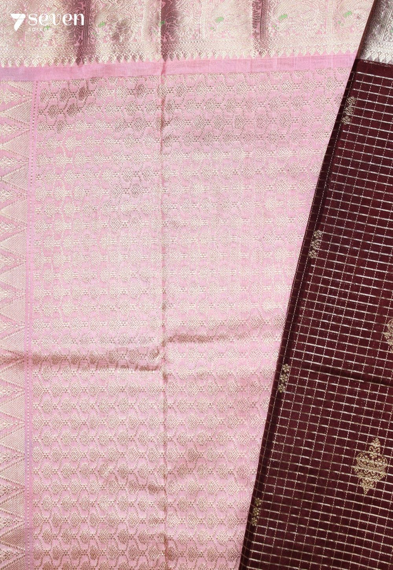 Sudeeksha Handloom Venkatagiri Pattu 100% Silk Brown Saree | Silk Mark Certified - Seven Sarees - Seven Sarees
