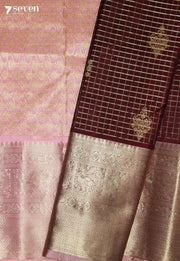 Sudeeksha Handloom Venkatagiri Pattu 100% Silk Brown Saree | Silk Mark Certified - Seven Sarees - Seven Sarees