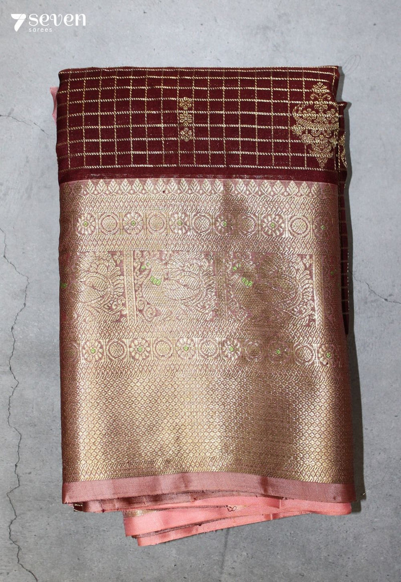 Sudeeksha Handloom Venkatagiri Pattu 100% Silk Brown Saree | Silk Mark Certified - Seven Sarees - Seven Sarees