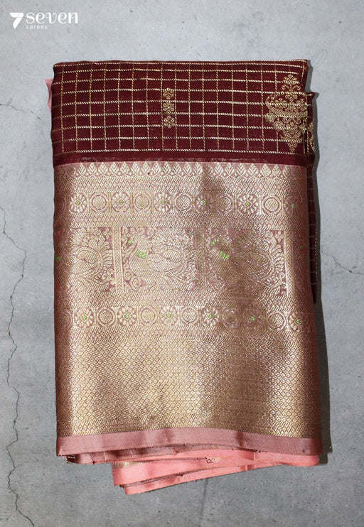 Sudeeksha Handloom Venkatagiri Pattu 100% Silk Brown Saree | Silk Mark Certified