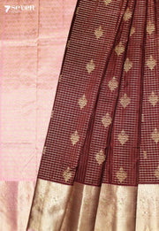 Sudeeksha Handloom Venkatagiri Pattu 100% Silk Brown Saree | Silk Mark Certified - Seven Sarees - Seven Sarees