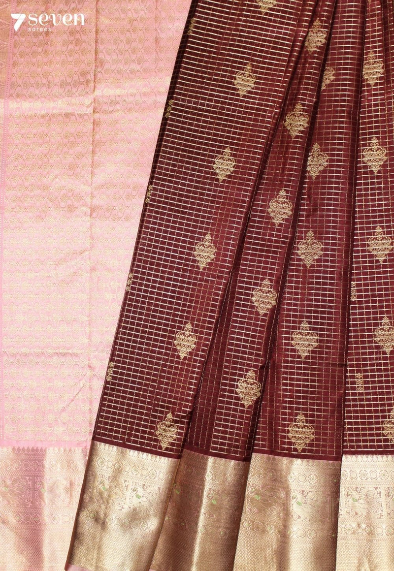 Sudeeksha Handloom Venkatagiri Pattu 100% Silk Brown Saree | Silk Mark Certified - Seven Sarees - Seven Sarees