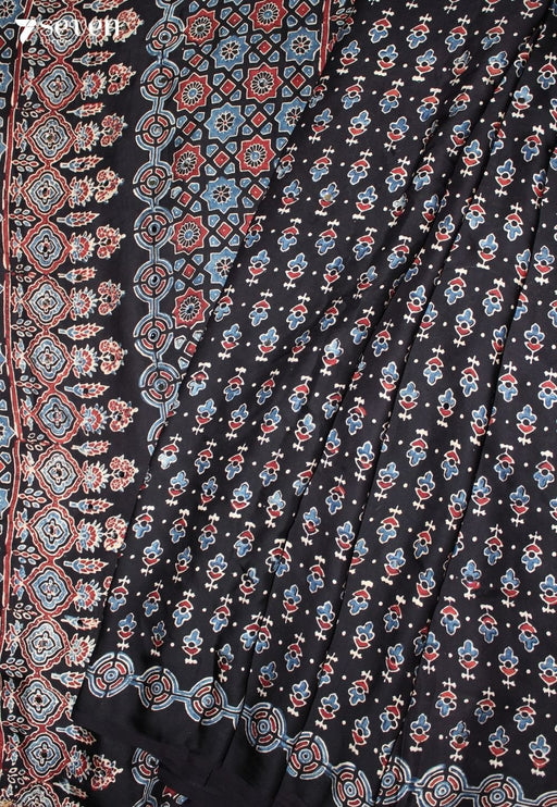 Sudevi Kutch Black Pure Handmade Ajrakh Modal with Handpasted Mirrors