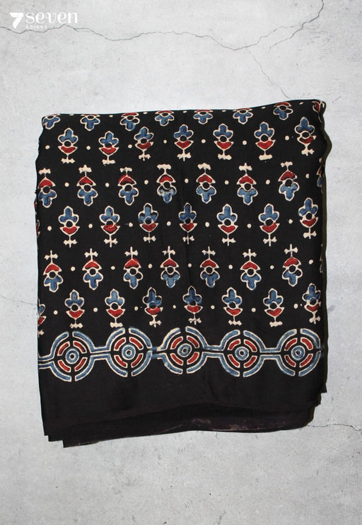 Sudevi Kutch Black Pure Handmade Ajrakh Modal with Handpasted Mirrors