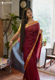 Summer Fig Signature Seven Handloom Red Bangalore Vegan Silk Saree - Seven Sarees - Saree - Seven Sarees