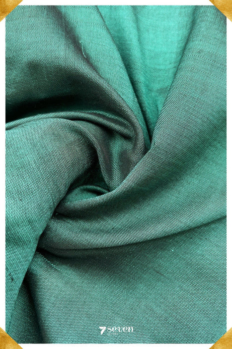 Sungandha Signature Seven Handloom Green Bangalore Silk Cotton Saree with Black Centre pleats, Pallu and Blouse - Seven Sarees - Saree - Seven Sarees