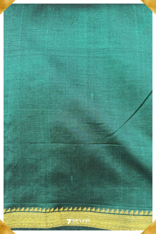 Sungandha Signature Seven Handloom Green Bangalore Silk Cotton Saree with Black Centre pleats, Pallu and Blouse - Seven Sarees - Saree - Seven Sarees