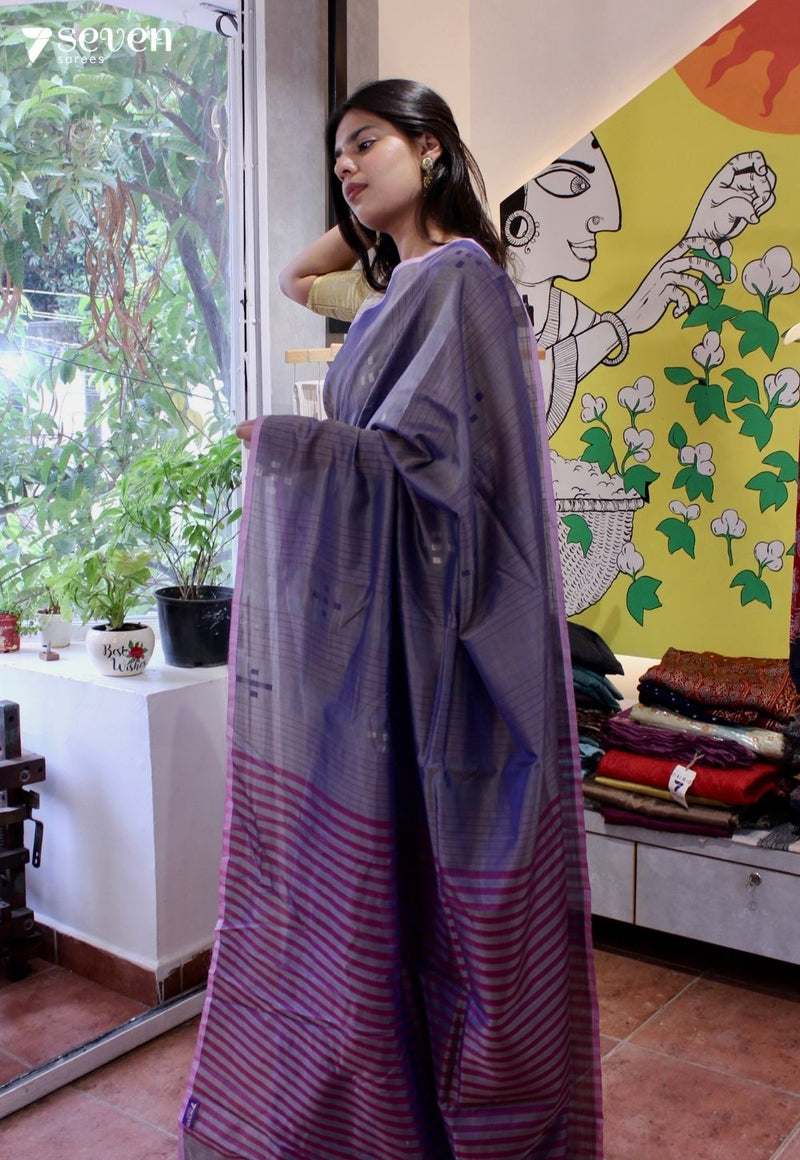 Sunny Mint Signature Seven Handloom Violet Bangalore Vegan Silk Saree - Seven Sarees - Saree - Seven Sarees
