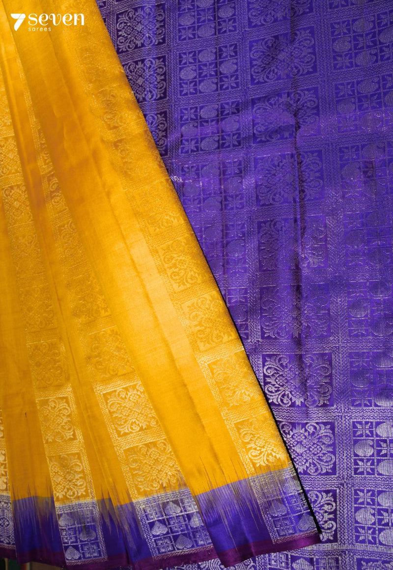 Sunshine Blessings Signature Seven Handloom Yellow Bangalore Pure Silk Saree|Silk Mark Certified - Seven Sarees - Saree - Seven Sarees