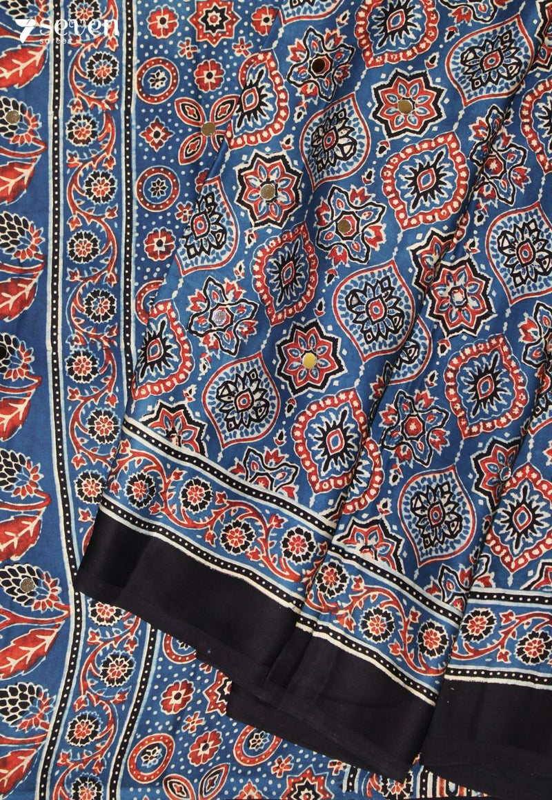 Sushravi Kutch Blue Pure Handmade Ajrakh Modal with Handpasted Mirrors - view 5