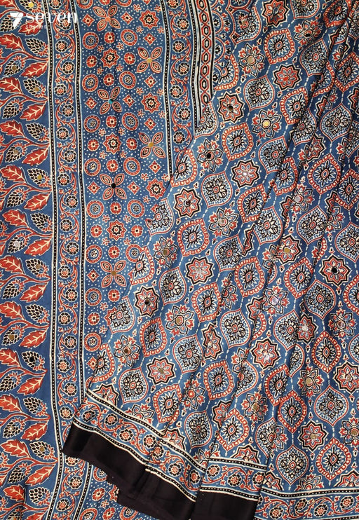 Sushravi Kutch Blue Pure Handmade Ajrakh Modal with Handpasted Mirrors