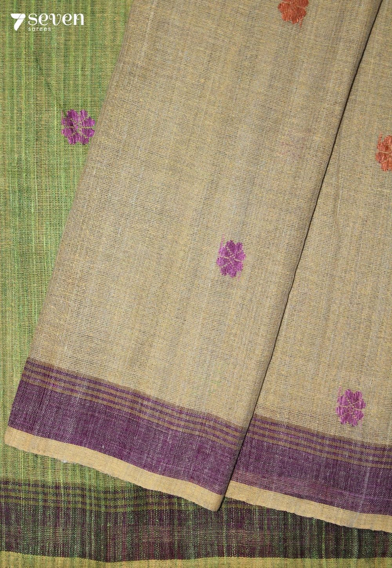 Suvasini Assam 100% Eri Silk Beige Handloom Saree - Seven Sarees - Seven Sarees