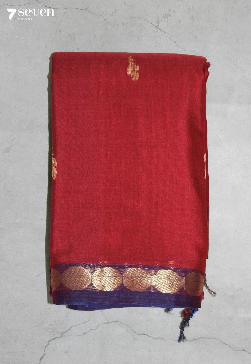 Suvitha Signature Seven Handloom Maroon Bangalore Pure Cotton Saree - Seven Sarees - Saree - Seven Sarees
