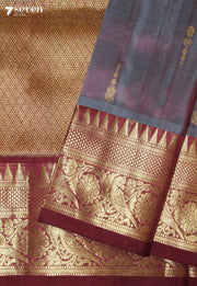 Svarada Handloom Venkatagiri Pattu 100% Silk Grey Saree | Silk Mark Certified - Seven Sarees - Seven Sarees