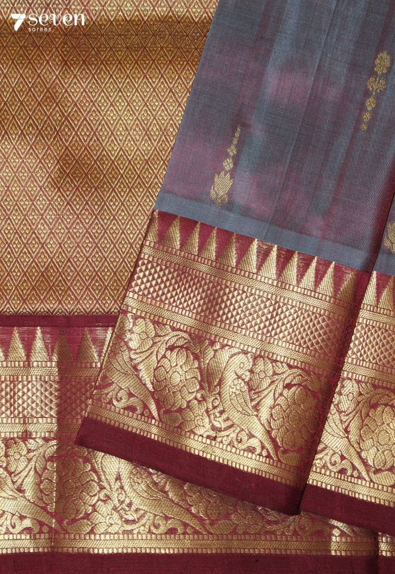 Svarada Handloom Venkatagiri Pattu 100% Silk Grey Saree | Silk Mark Certified - Seven Sarees - Seven Sarees