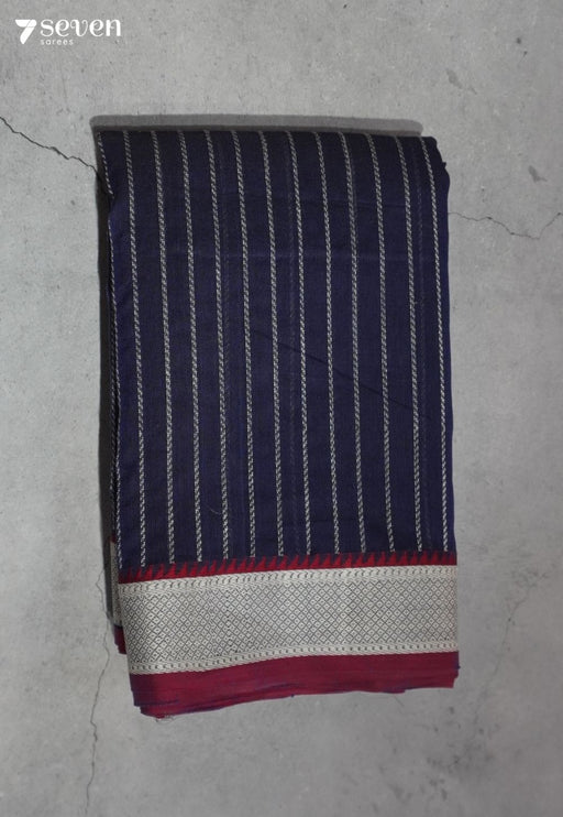 Svarana Signature Seven Handloom Blue Bangalore Pure Cotton Saree - Seven Sarees - Saree - Seven Sarees