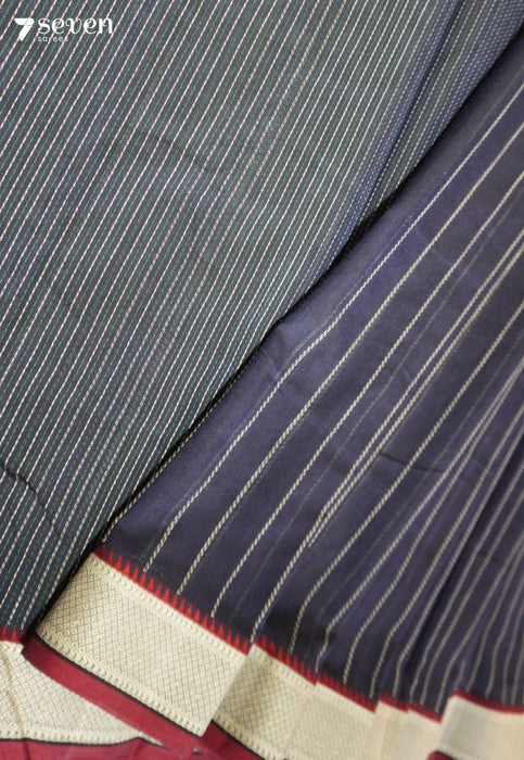 Svarana Signature Seven Handloom Blue Bangalore Pure Cotton Saree - Seven Sarees - Saree - Seven Sarees