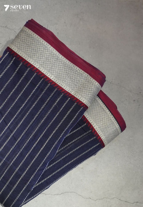 Svarana Signature Seven Handloom Blue Bangalore Pure Cotton Saree - Seven Sarees - Saree - Seven Sarees