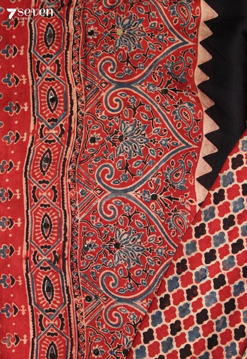Svarnali Kutch Red Pure Handmade Ajrakh Modal with Handpasted Mirrors - view 3