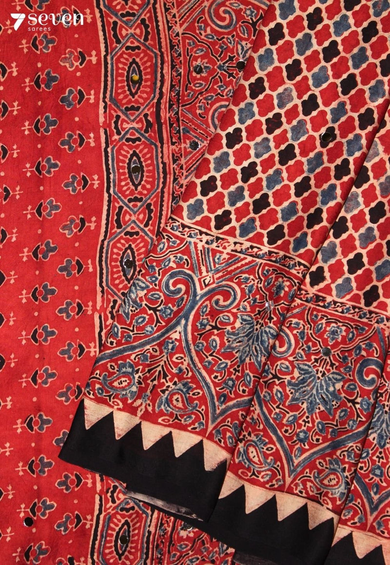Svarnali Kutch Red Pure Handmade Ajrakh Modal with Handpasted Mirrors - view 5