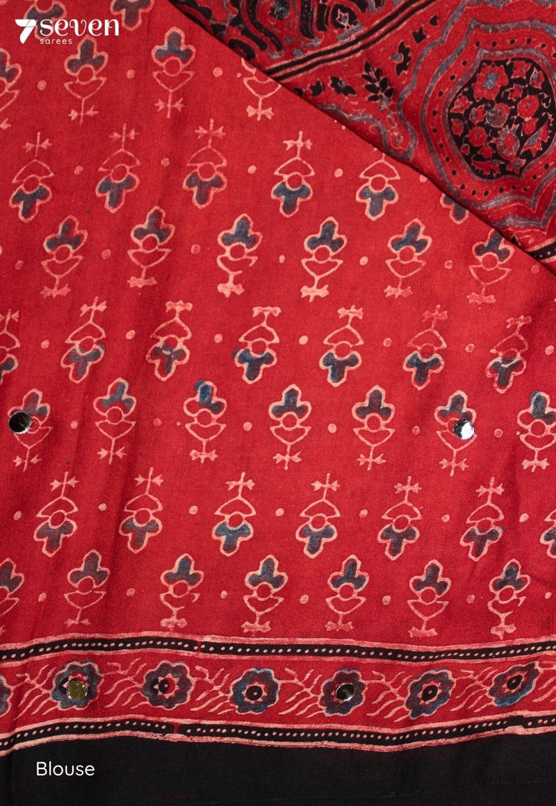 Svarnali Kutch Red Pure Handmade Ajrakh Modal with Handpasted Mirrors - view 4