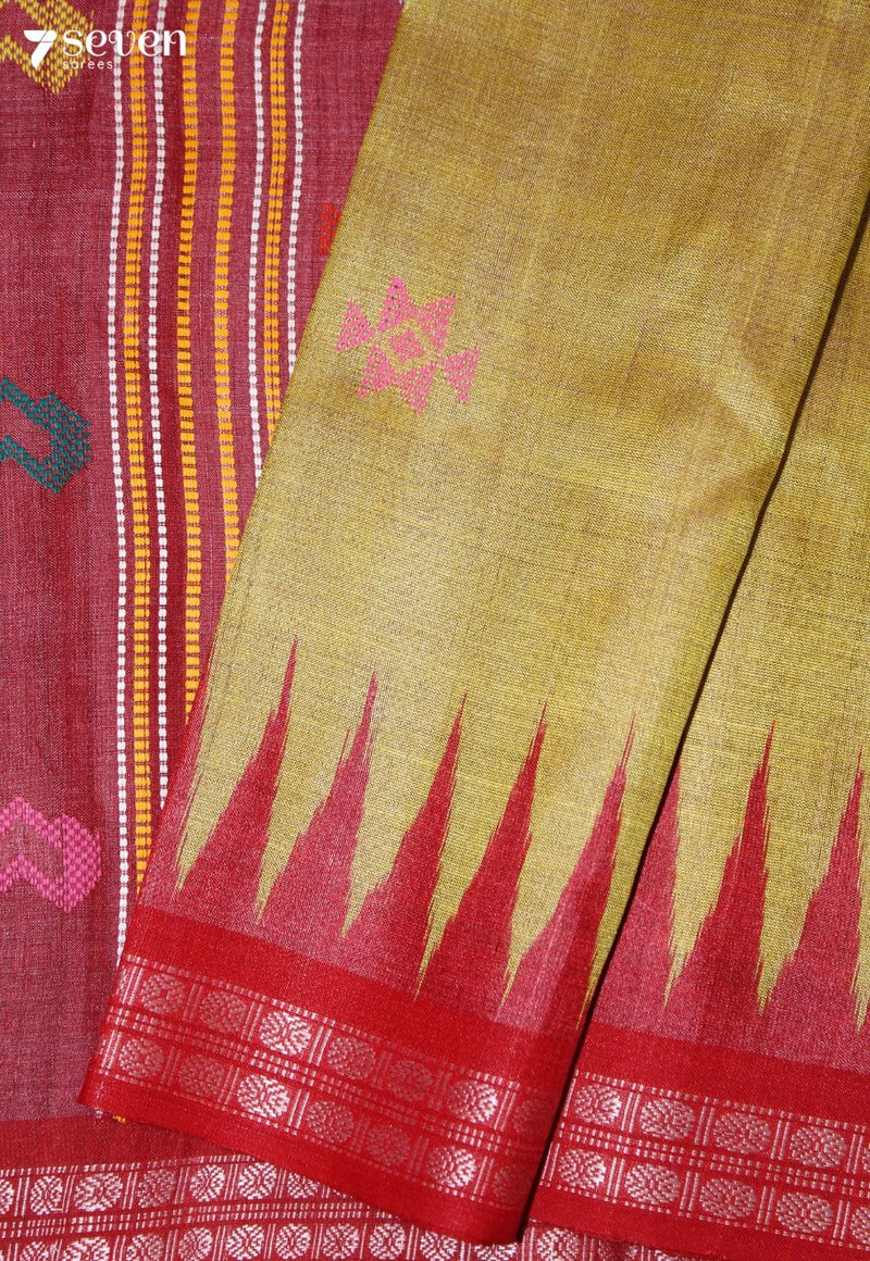 Svarupa Handloom Yellow Pure Tussar Silk Saree With Eri Silk Extra Weft | Silk Mark Certified - Seven Sarees - Saree - Seven Sarees