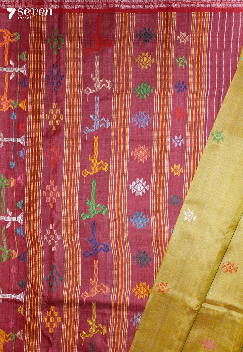 Svarupa Handloom Yellow Pure Tussar Silk Saree With Eri Silk Extra Weft | Silk Mark Certified - Seven Sarees - Saree - Seven Sarees