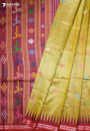 Svarupa Handloom Yellow Pure Tussar Silk Saree With Eri Silk Extra Weft | Silk Mark Certified - Seven Sarees - Saree - Seven Sarees