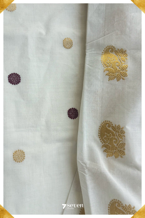 Swarnamalya - Paisely Pallu Signature Seven Handloom Off - White Kerala Cotton Saree - Seven Sarees - Saree - Seven Sarees