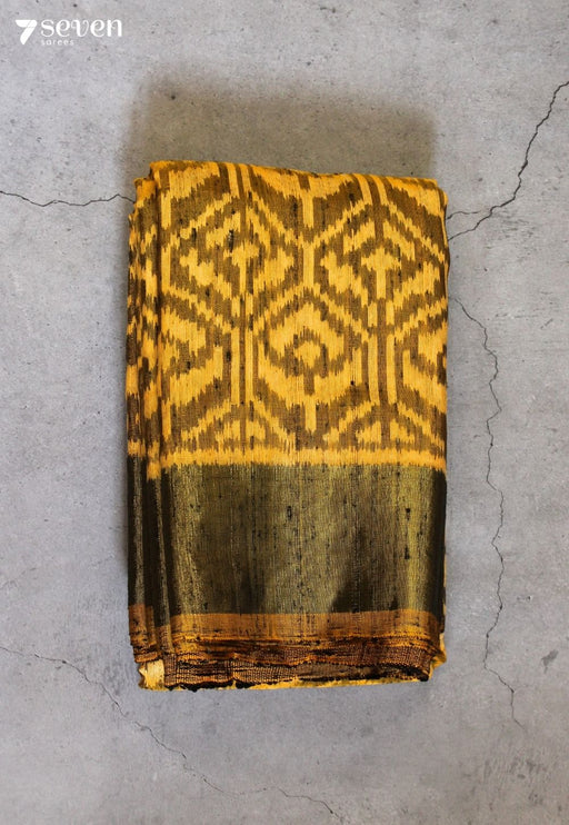Taalvini Patola Handloom Single Ikkat Yellow Pure Raw Silk Saree|Silk Mark Certified - Seven Sarees - Saree - Seven Sarees