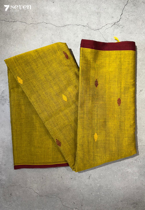 Tabebuia Gold Signature Seven Handloom Green Bangalore Pure Cotton Saree - Seven Sarees - Saree - Seven Sarees
