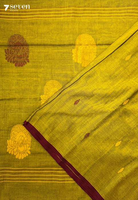 Tabebuia Gold Signature Seven Handloom Green Bangalore Pure Cotton Saree - Seven Sarees - Saree - Seven Sarees