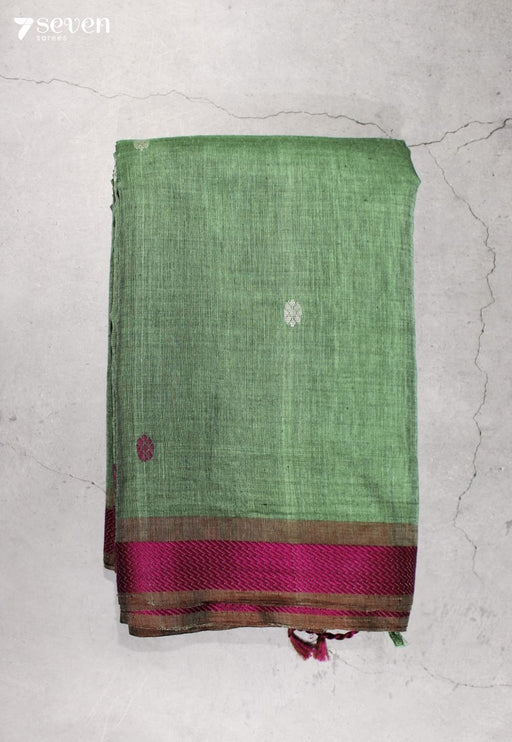Tamirya Signature Seven Handloom Green Bangalore Pure Cotton Saree - Seven Sarees - Saree - Seven Sarees