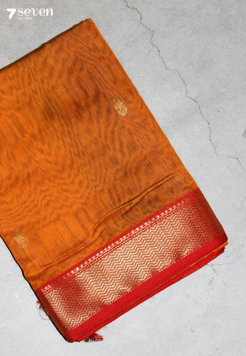 Tamvira Maheshwari Handloom Mustard Silk Cotton Saree - Seven Sarees - Seven Sarees