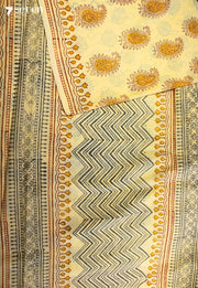 Tanirika Jaipur Yellow Hand Block Printed 100% Cotton Saree - Seven Sarees - Saree - Seven Sarees